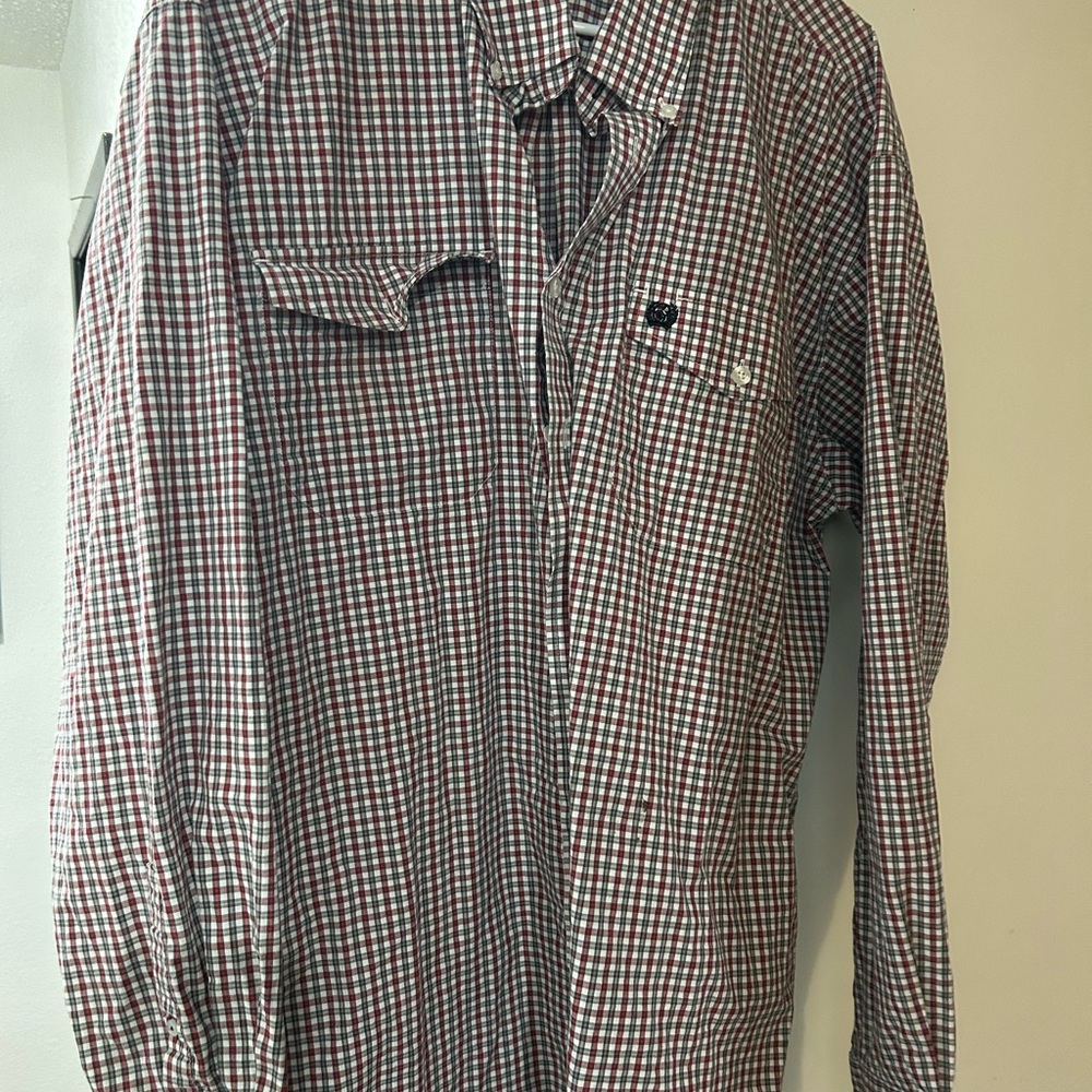 Cinch Men's Red and White Plaid Button Down Shirt